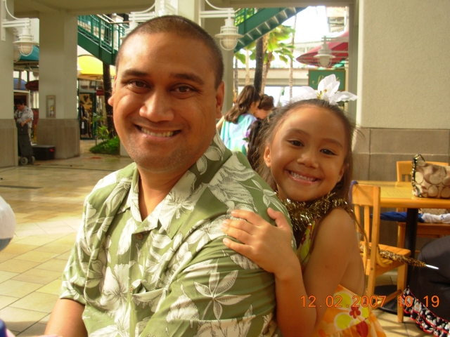 Thomas and daughter Tia at Aloha Tower Market Place.